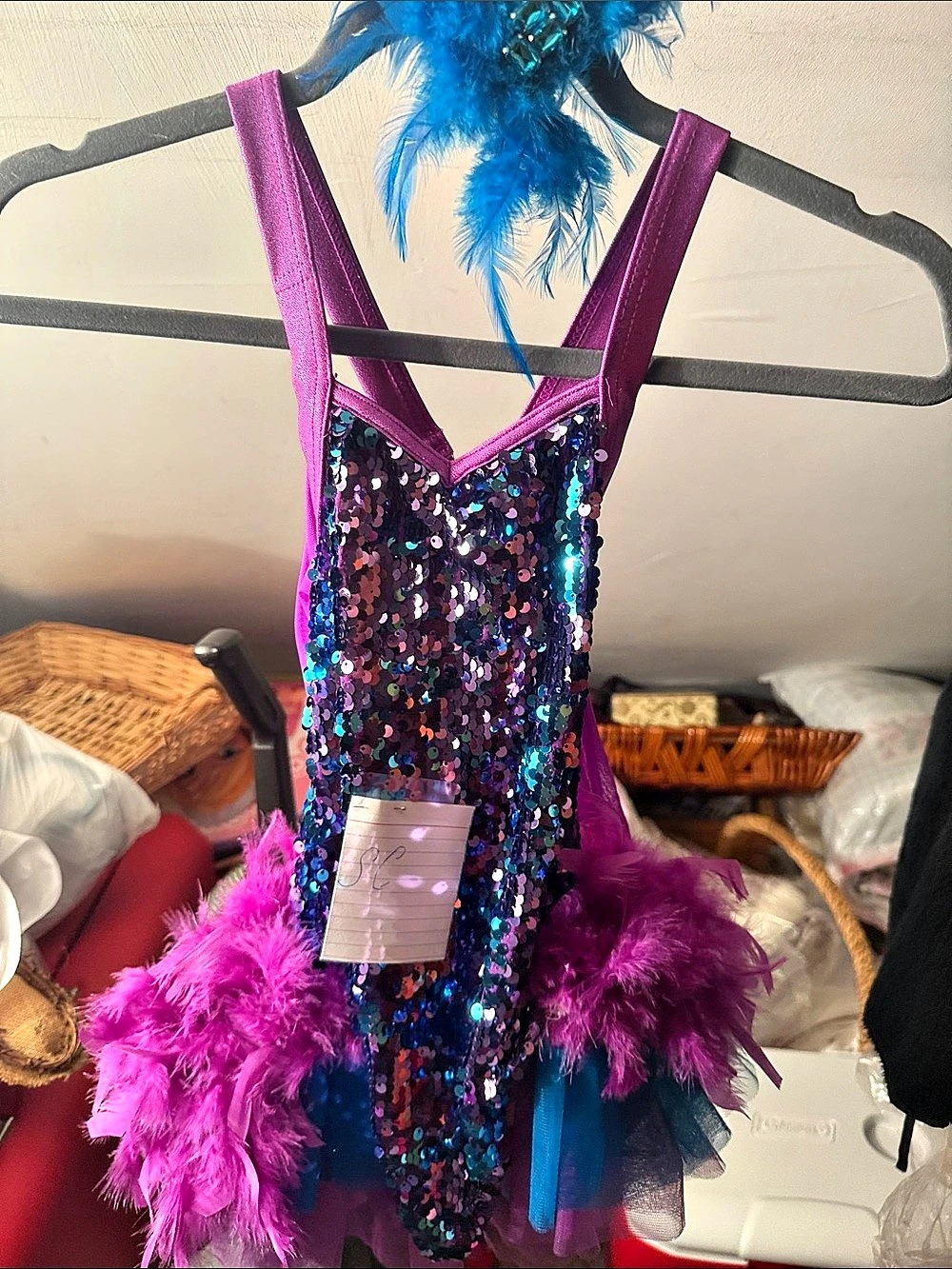 Weissman RN 64830 Sequin Feather Mini Dress in Purple & Blue Size Small